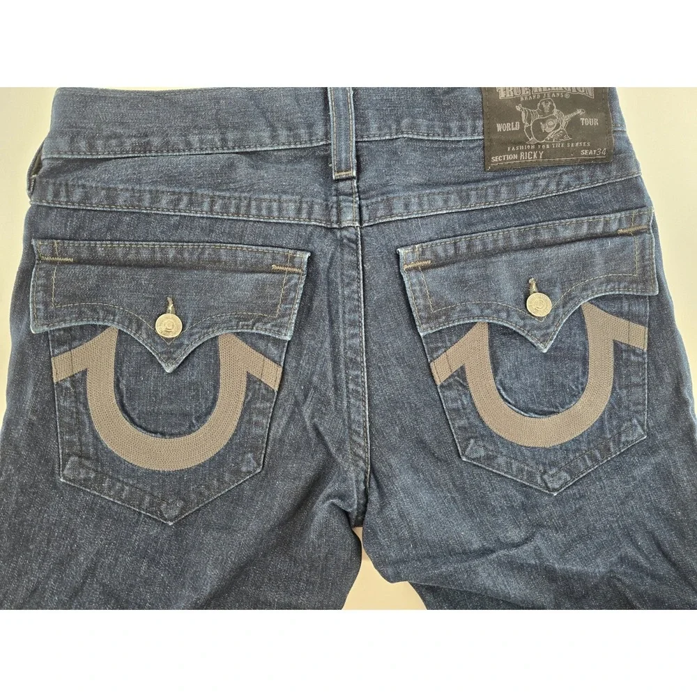 Y2K True Religion Straight Flap‎ Jeans 34X29 USA Dark Wash World Tour Ricky